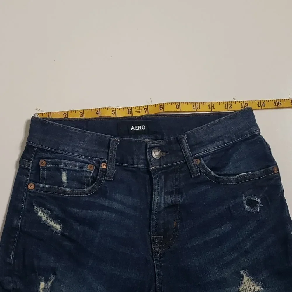 Aero Dark Wash Denim Slim Cut off Bermuda Jean Distressed Shorts Women’s 27